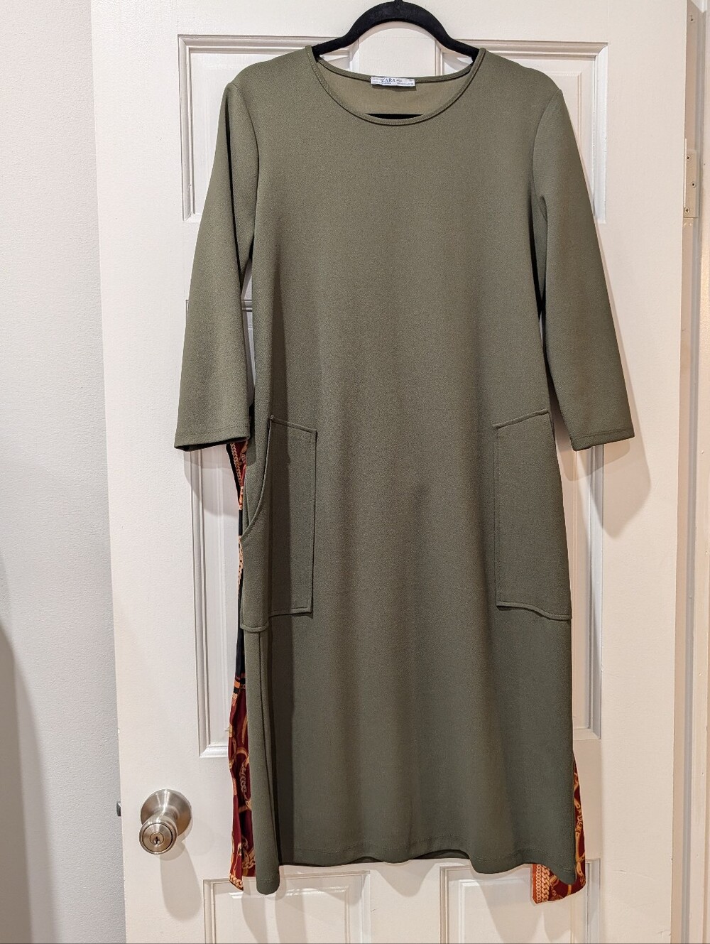 Zara Olive Green Long Sleeve Shift Dress